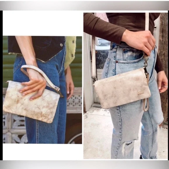 RARE Bed Stu Cream & Light Brown Marble Crossbody Wristlet PRICE IS FIRM - Picture 12 of 12